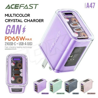 Acefast รุ่น A47 หัวชาร์จ ชาร์จเร็ว PD65W GaN (2xUSB-C + USB-A) อะแดปเตอร์ หัว US Adapter มี4สีให้เลือก  สินค้ามีประกัน