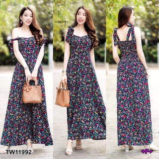 AK 11992 Maxi Dress เดรสยาว สายผูกโบว์ไหล่