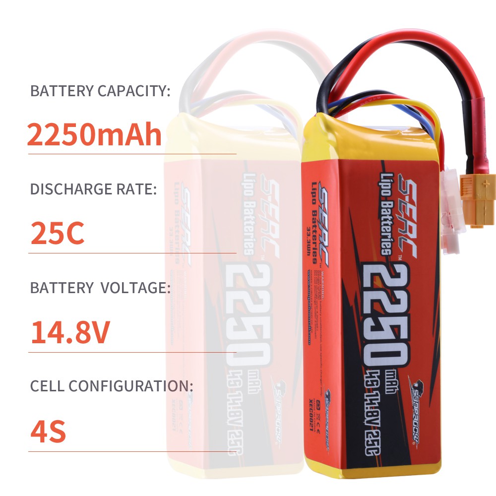 แบตเตอรี่ลิโพ แบตลิโพ Lipo Battery 14.8V 4S 2250mAh 25C 50C XT60 ปลั๊ก แบต เครื่องบินบังคับ แบตเตอรี