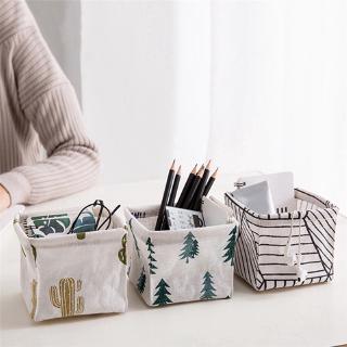 Cotton Linen Desktop Mini Sundries Basket / Desk Makeup Organizer Box/ Wardrobe Underwear Storage Bag