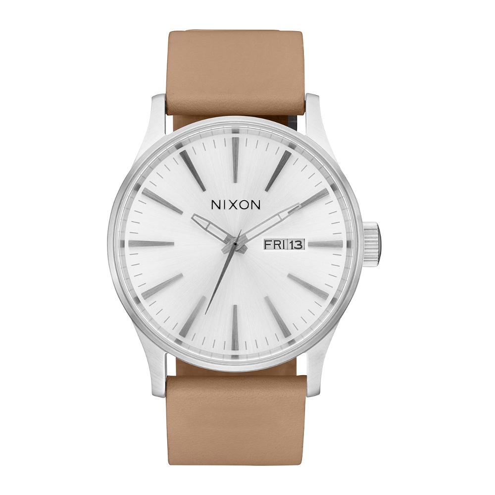 Nixon Sentry รุ่น NXA1055095-00 นาฬิกาข้อมือผู้ชาย All Silver / Tan สายหนัง หน้าปัด 42 มม.
