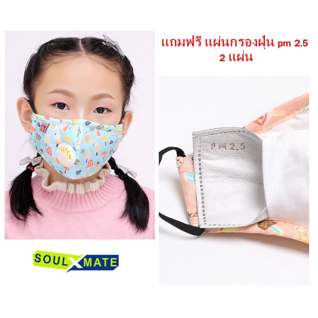 (((พร้อมส่ง))) ผ้าปิดจมูก PM2.5 สำหรับเด็ก 3-10 ขวบ แบบมีวาล์ว ผ้าซักได้ แถม...แผ่นกรอง PM2.5 กรอง 5 ชั้น ให้ 2 แผ่น
