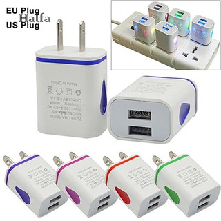 Hl☆พอร์ต USB คู่ ไฟ LED 5V 2.1A ปลั๊ก US / EU อะแดปเตอร์ชาร์จ สําหรับเดินทาง ที่บ้าน