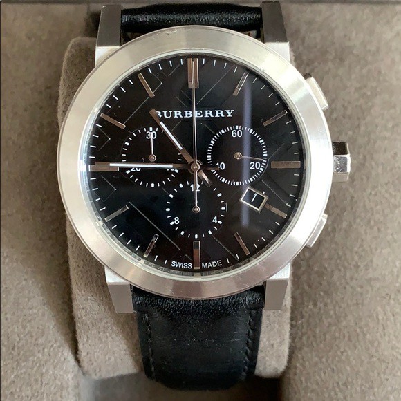 BU9356 BURBERRY Chronograph Black Dial Black Leather Men's Watch สายสีดำ  หน้าปัดสีเงิน | Shopee Thailand