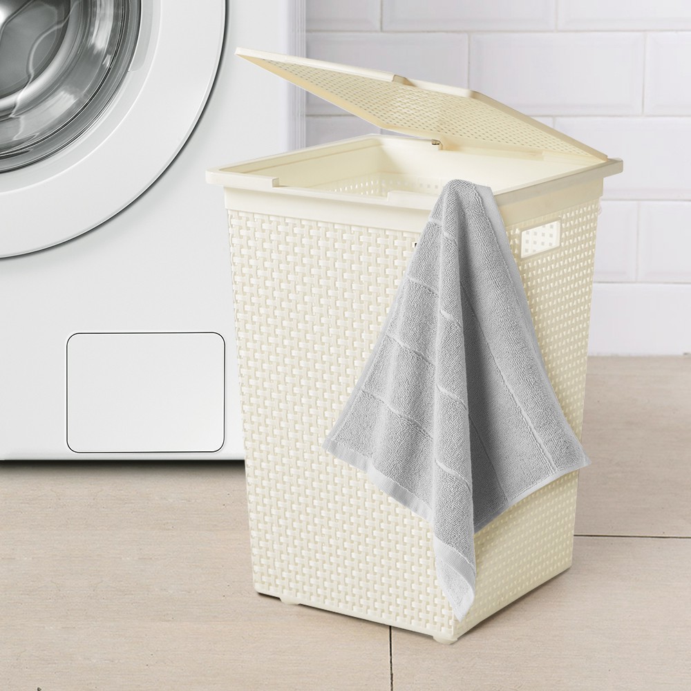 Homebase DKW ตะกร้าเก็บพลาสติกมีฝาปิด Thailand W36.5xD37.5xH53cm สีขาวงาช้าง