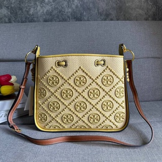 TORY BURCH T Monogram Straw Bell Bag