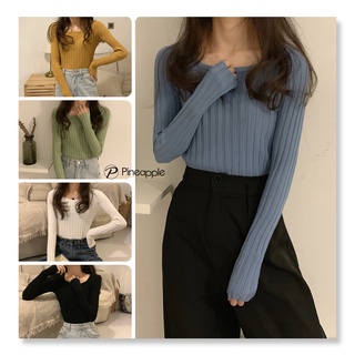 เสื้อสเวตเตอร์เสื้อไหมพรมเสื้อยืดนิตติ้งคอเหลี่ยม แขนยาว Square neck T-shirt FLCX-T108