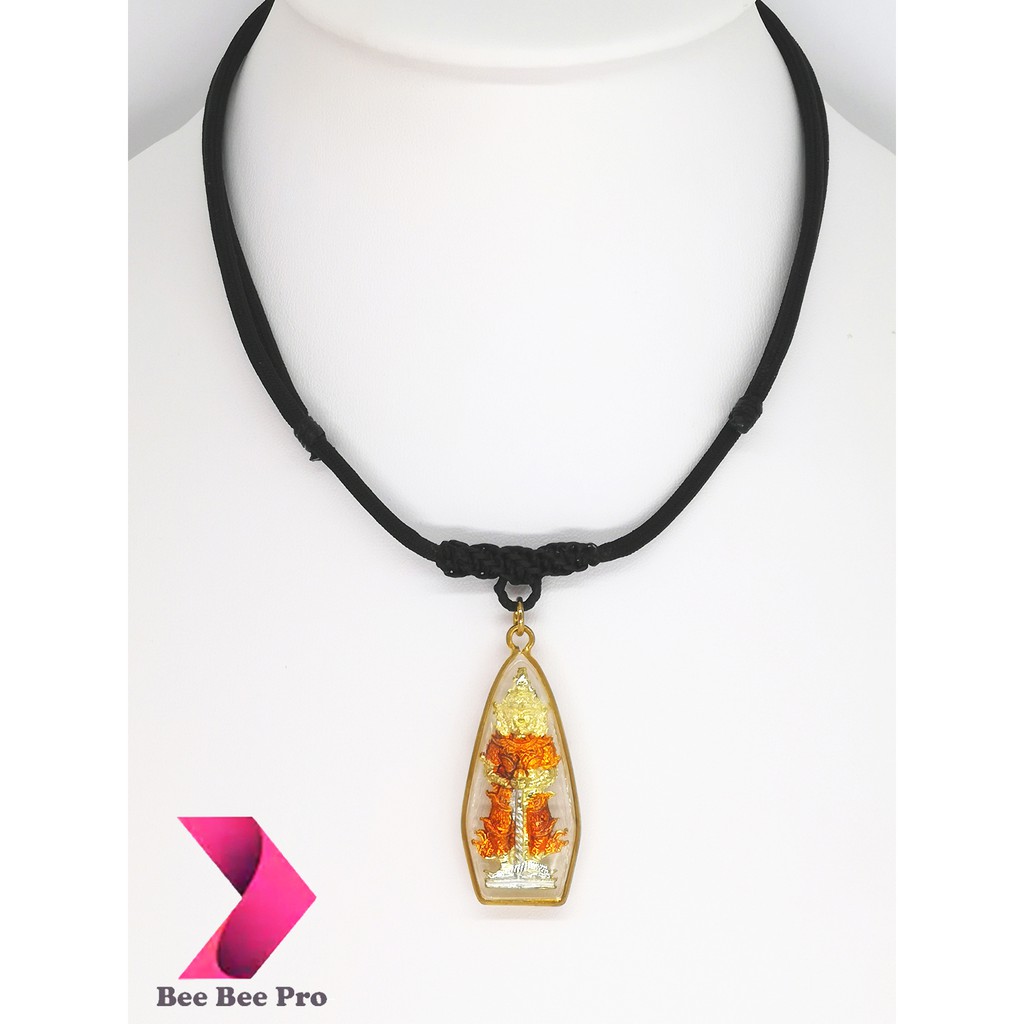 BBP228 - สร้อยคอเชือกร่มปรับระดับได้ถึง 27 นิ้ว 1 ห่วง สีดำ มาพร้อมองค์ท้าวเวสสุวรรณ สร้อยคอห้อยพระ 