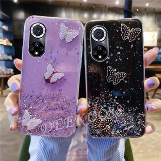 เคสโทรศัพท์มือถือ แบบใส ลายผีเสื้อ ประดับกลิตเตอร์ วิบวับ หรูหรา สําหรับ Huawei P50 Pro Nova 9 Pro 8i 8 7 7i 7se Y7A Honor 50 5G P50Pro Nova9 Nova8i Honor50