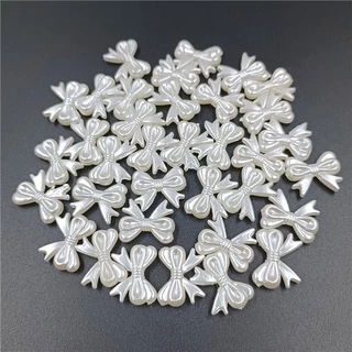จี้ลูกปัดไข่มุกเทียม ABS ประดับโบว์ สีขาว สําหรับทําเครื่องประดับ ต่างหู DIY 20 ชิ้น