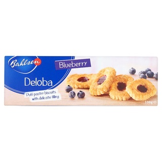 🔥HOT🔥 บาวเซ่น เดโลบา บลูเบอร์รี่ พายกรอบราดหน้าแยมบลูเบอร์รี่ 100กรัม Bahlsen Deloba Blueberry Puff Pastry Biscuits with