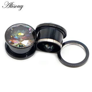 Alisouy 2 ชิ้นสแตนเลส Zirconia คริสตัลสกรูอุโมงค์หูปลั๊ก Expander Stretcher Gauges ต่างหู Body เจาะเครื่องประดับ