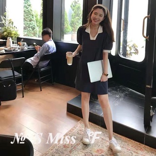 ♥S Miss♥【Pre-sale】Polo collar dress women 2022 summer new short-sleeved T-shirt skirt womens puff sleeve skirt summer