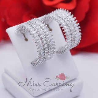 Miss Earring ต่างหูเงินแท้ เพชรสวิส แบบห่วงครึ่งวงกลม พร้อมส่ง