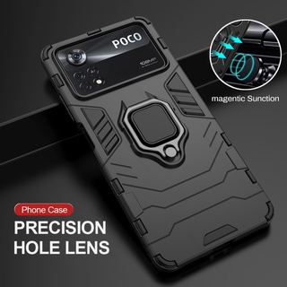 For Poco M 4 M4 Pro Case Heavy Duty Armor Shockproof Coque Poko Little PocoM4 Pro 5G 4G NFC Car Magnet Holder Ring Protect Funda