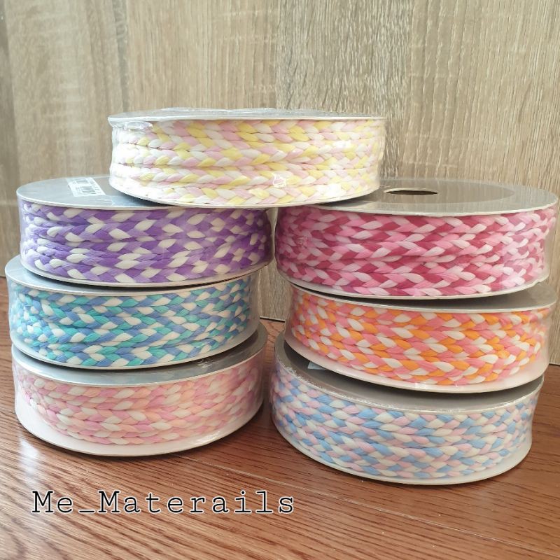 **ยกม้วน** เชือกเปีย ริบบิ้นเปีย สีพาสเทล 7mm. ยกม้วน 18หลา