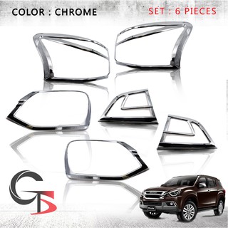 ครอบไฟหน้า + ครอบไฟท้าย สีชุปโครเมี่ยม 6 ชิ้น สำหรับ อีซูซุ Isuzu มิวเอ๊กซ์ Mu-X Suv ปี 2017 2018