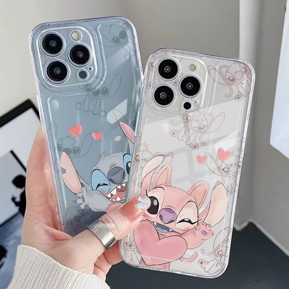 เคสโทรศัพท์มือถือ TPU แบบใส ขอบสี่เหลี่ยม กันกระแทก ลาย Stitch น่ารัก สําหรับ iPhone 13 Pro Max 14 12 iPhone 11 XR 8 7 SE 2022