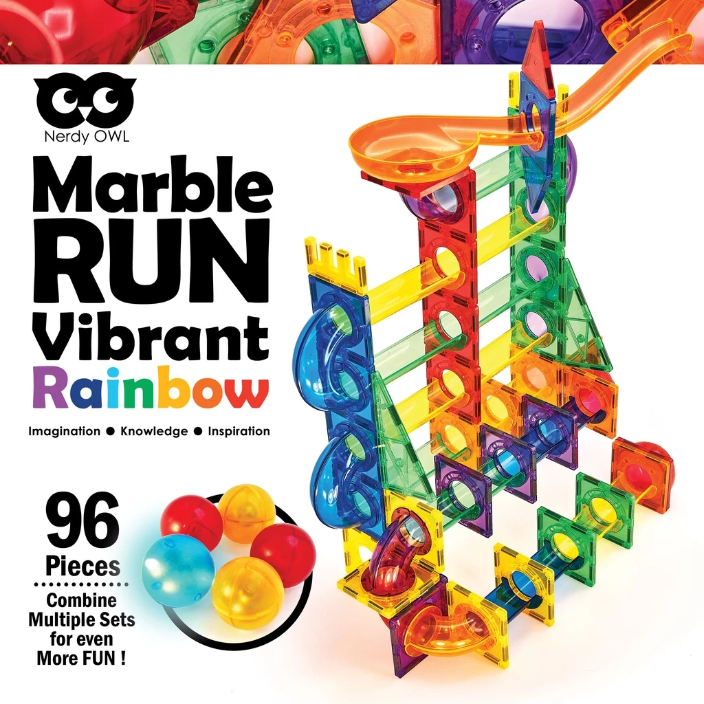 Marble Runs Vibrant Rainbow 96 Pieces ของเล่นชุดตัวต่อแม่เหล็กรางลูกแก้ว 96 ชิ้น