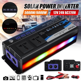 หม้อแปลงไฟฟ้า LCD 4 USB 5000W 6000W DC12V 24V เป็น AC 220V สําหรับรถยนต์