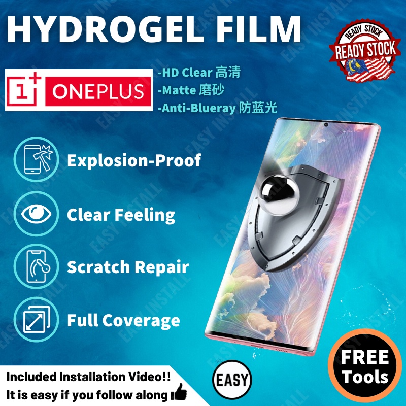 OnePlus ป้องกันหน้าจอ Hydrogel 9R 8 5G UW Verizon 7T Pro McLaren Nord EASY INSTALL