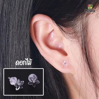ต่างหูพลาสติก ก้านพลาสติกใส ป้องกันรูหูตัน พร้อมแป้นหลัง [รหัส XH]