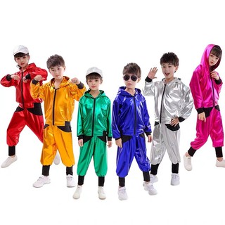 ชุดเต้นhip hop สีสดใส ผ้ามันเงาพร้อมส่ง