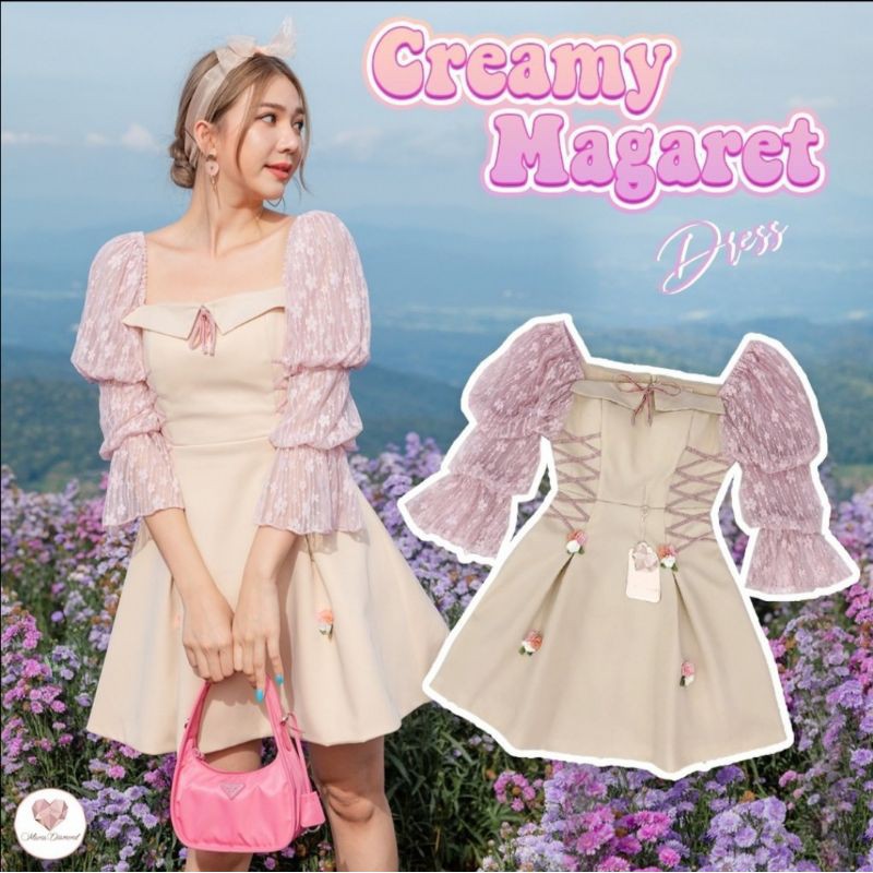 ให้เช่าชุดเดรส Maria Diamond size M​ -​ Creamy Magaret เช่าชุดเที่ยว​ เดรสงานแต่ง