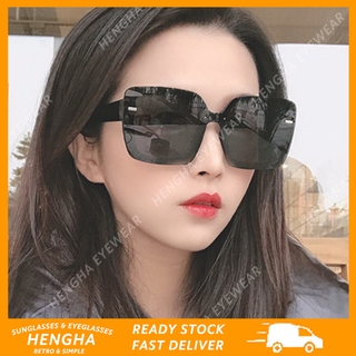 【HENGHA】COD แว่นกันแดดทรงเหลี่ยมสไตล์แฟชั่นเกาหลีสำหรับผู้หญิงแว่นกันแดดขนาดใหญ่ Frameless สำหรับผู้หญิง