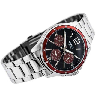 Win Watch Shop นาฬิกา Casio รุ่น MTP1374D5AV นาฬิกาผู้ชาย สายแสตนเลส หน้าปัด สีดำ แดง