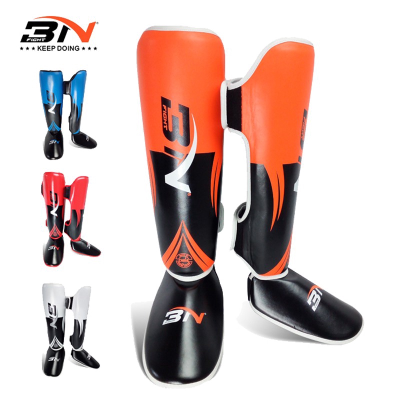 BN เด็กผู้ใหญ่ Kickboxing MMA Wushu มวยไทย Shin Guards ขาเท้า Protector W/Instep การฝึกอบรมเกียร์