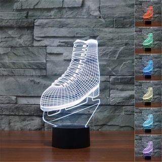 โคมไฟตั้งโต๊ะ LED รูปรองเท้าสเก็ต 3D ไล่โทนสี 7 สี ชาร์จ USB