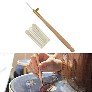 French Embroidery Needle Beading Hoop Tambour Crochet Hook Metal Needles Wooden Handle With 3 Needles Head Durable Sewing Tool