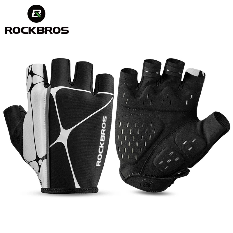ROCKBROS ถุงมือซิลิโคนแบบครึ่งนิ้วระบายอากาศสําหรับขี่จักรยาน Mtb