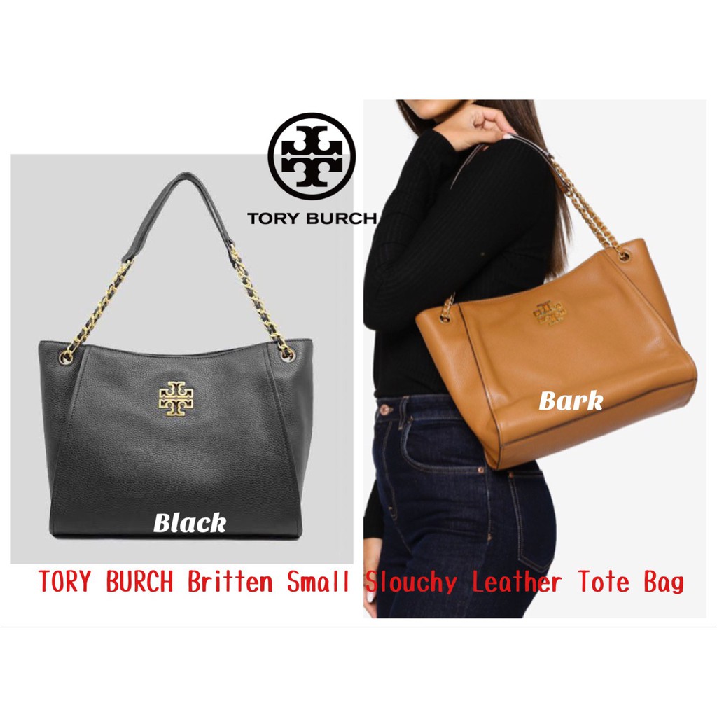 กระเป๋าสะพาย  ของแท้ TORY BURCH Britten Small Slouchy Leather Tote Bag Size M