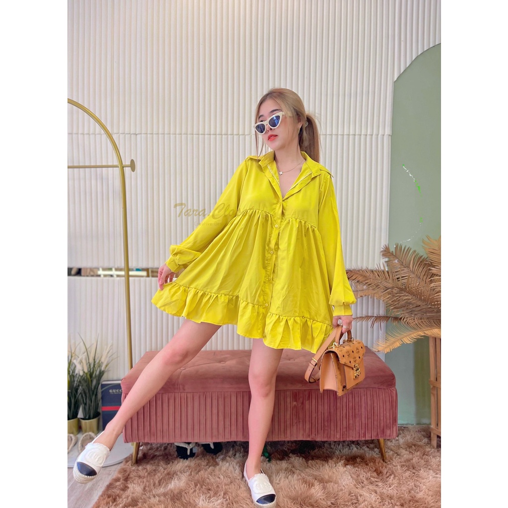 ZZ002.1 TARA Dress มินิเดรส คอปก แขนยาว กระดุมหน้า สีพาสเทล แต่งระบายชายกระโปรง เนื้อผ้าไหมอิตาลี ผ้าเบาพริ้ว สวยใส่สบาย