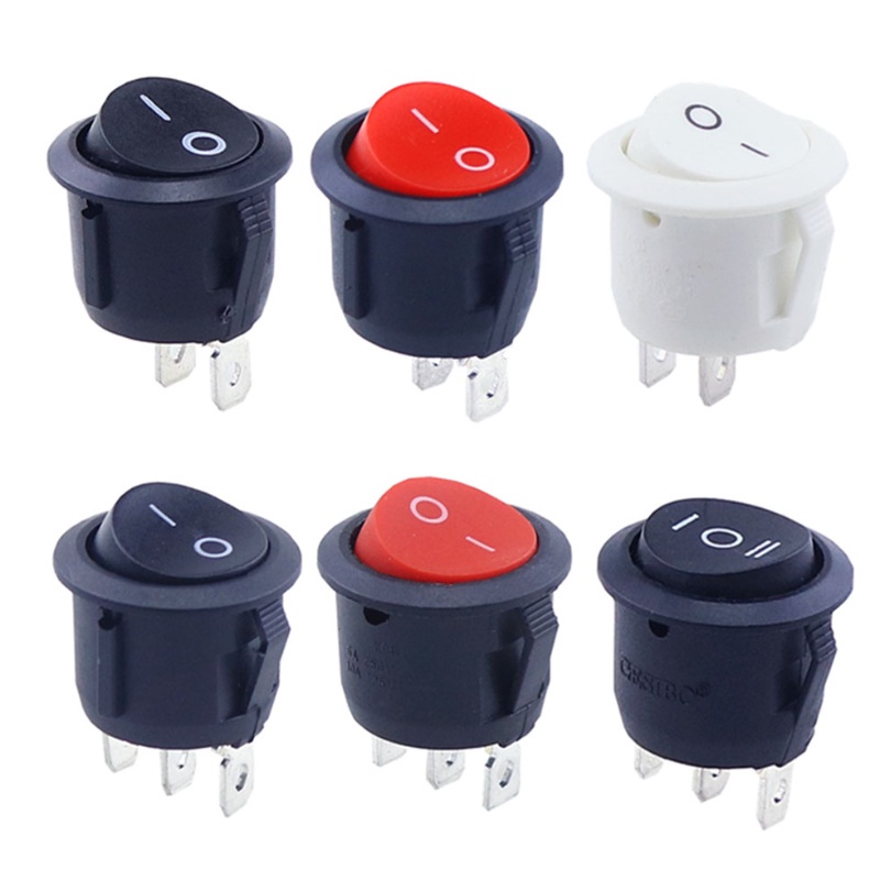 ปุ่มกดสวิตช์โยก ทรงกลม สีแดง สีดํา สีขาว 6A 250VAC 10A 125V