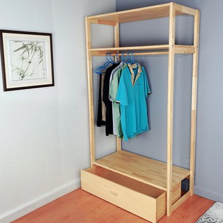 ตู้เสื้อผ้าแบบเปิดโล่ง Wooden/Rack System/ Evergreen-Furniture Bedroom Cabinet/ Solid Wood Simple Modern Wardrobe