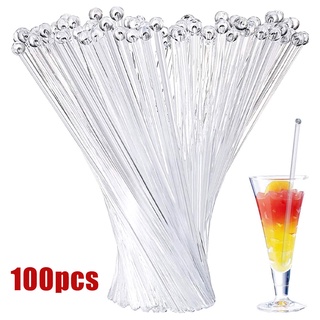 100Pcs Coffee Stirrer Cafe ค็อกเทลเครื่องมือ Swizzle Sticks ทิ้งบาร์โปร่งใสหัวบ้านรอบด้านบนผสม Stick