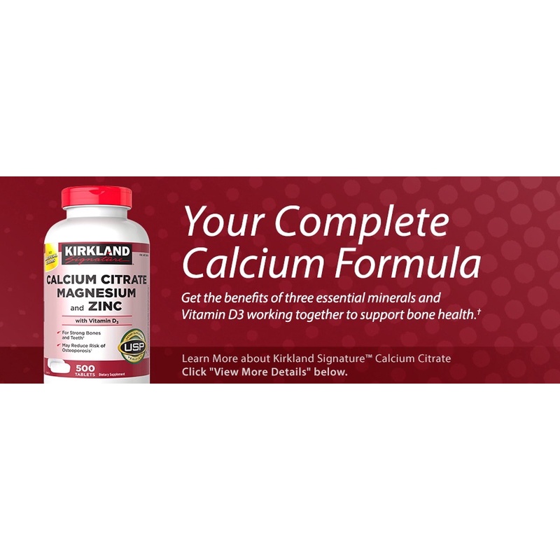 Kirkland Calcium Citrate Magnesium and Zinc with Vitamin D3 500 เม็ด