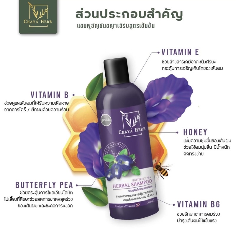 ⚡️โปร 1 แถม 1 ⚡️ 💜แชมพูอัญชัน chaya herb สูตรเข้มข้น สกัดจากดอกอัญชันสด ลดทุกปัญหาของเส้นผม - รูปที่ 7