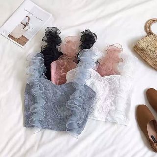 👚สายเดี่ยวลูกไม้เย็บติดซับใน👚