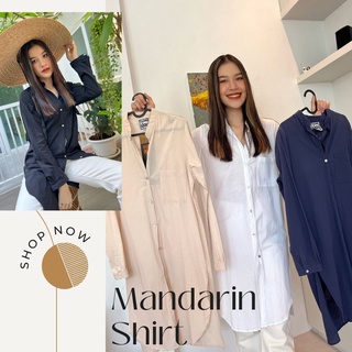 THONGYOY-Mandarin Shirt เสื้อเชิ้ตตัวยาวผ้าฝ้ายคอตตอน 7 สี เสื้อเชิ้ตทำงาน เสื้อเชิ้ตสีพื้น เชิ้ตตัวยาว เดรสเชิ้ต เชิ้ต