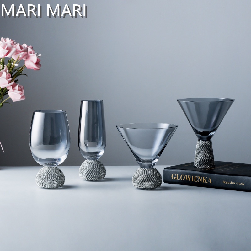 2 Pcs Nordic Vintage Retro Luxury Inlaid Goble Diamond Wine Glasses European Cocktail Champagne Whis