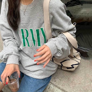 Suxi เสื้อกันหนาวลําลอง แขนยาว คอกลม พิมพ์ลายตัวอักษร ทรงหลวม แบบบาง แฟชั่นฤดูใบไม้ร่วง สําหรับสตรี