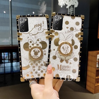 Yjd เคสโทรศัพท์มือถือ ขอบตรง กันกระแทก ลายหนูน่ารัก พร้อมแหวนนิ้ว ประดับเพชร สําหรับ Samsung Galaxy Note 20 Ultra Note 20+