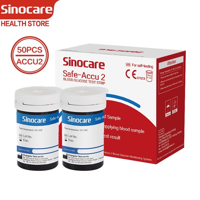 sinocare แผ่นตรวจน้ำตาล safe Accu2 จำนวน 25 แผ่น