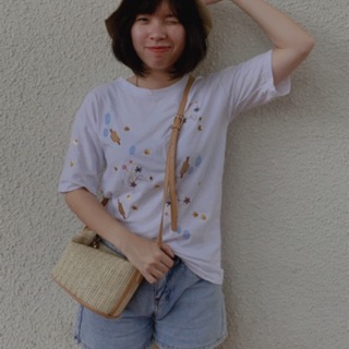 เสื้อยืด งานปักอย่างดี ใส่สบายไม่อึดอัด สีขาว ถ่ายจากสินค้าจริง สีดำหมดแล้วงับ