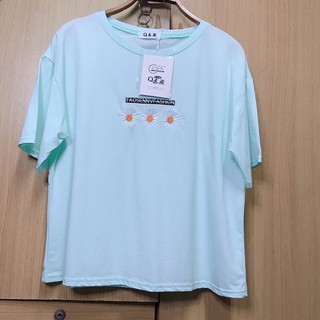 เสื้อยืดแขนสั้นผ้าโครตดีงานปักดอกเดซี่