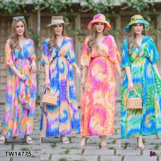 Maxi Dress #สาวอวบ เดรสยาว คอวีหน้าวีหลัง สม็อกเอว ทรงค้างคาว